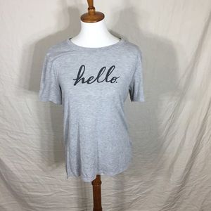 Hello Graphic Short Sleeve Scoop Neck High Low Top